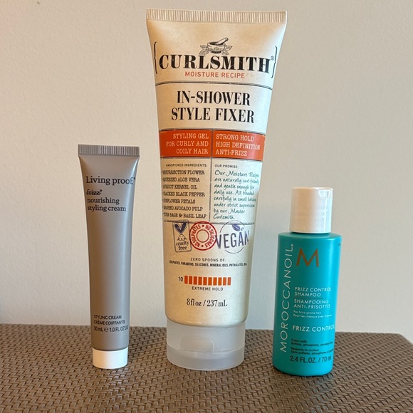Anti-Frizz Care: Curlsmith Gel, Living Proof Styling Cream, Moroccanoil Shampoo - Picture 1 of 2